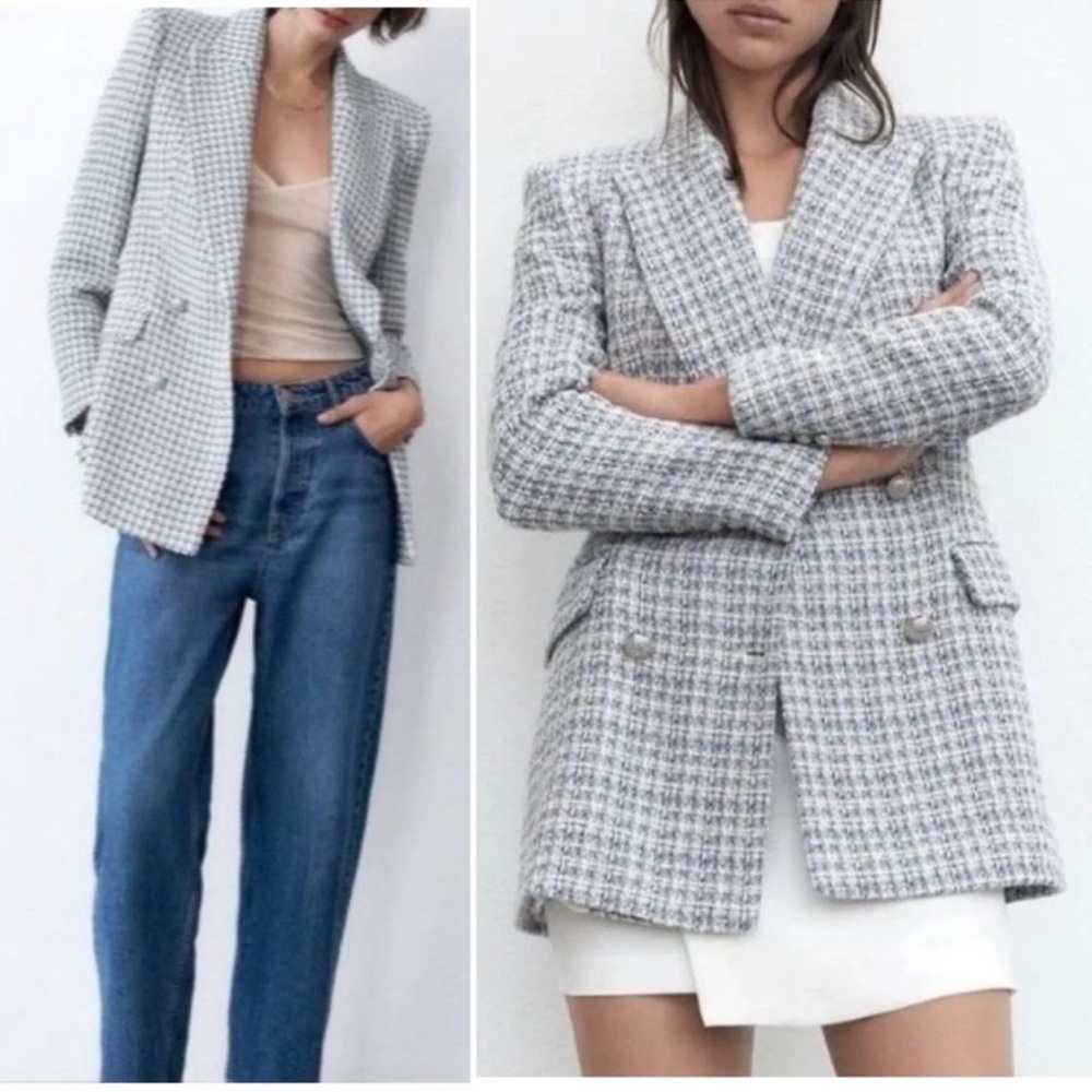 Zara Tweed Double Breasted Blazer